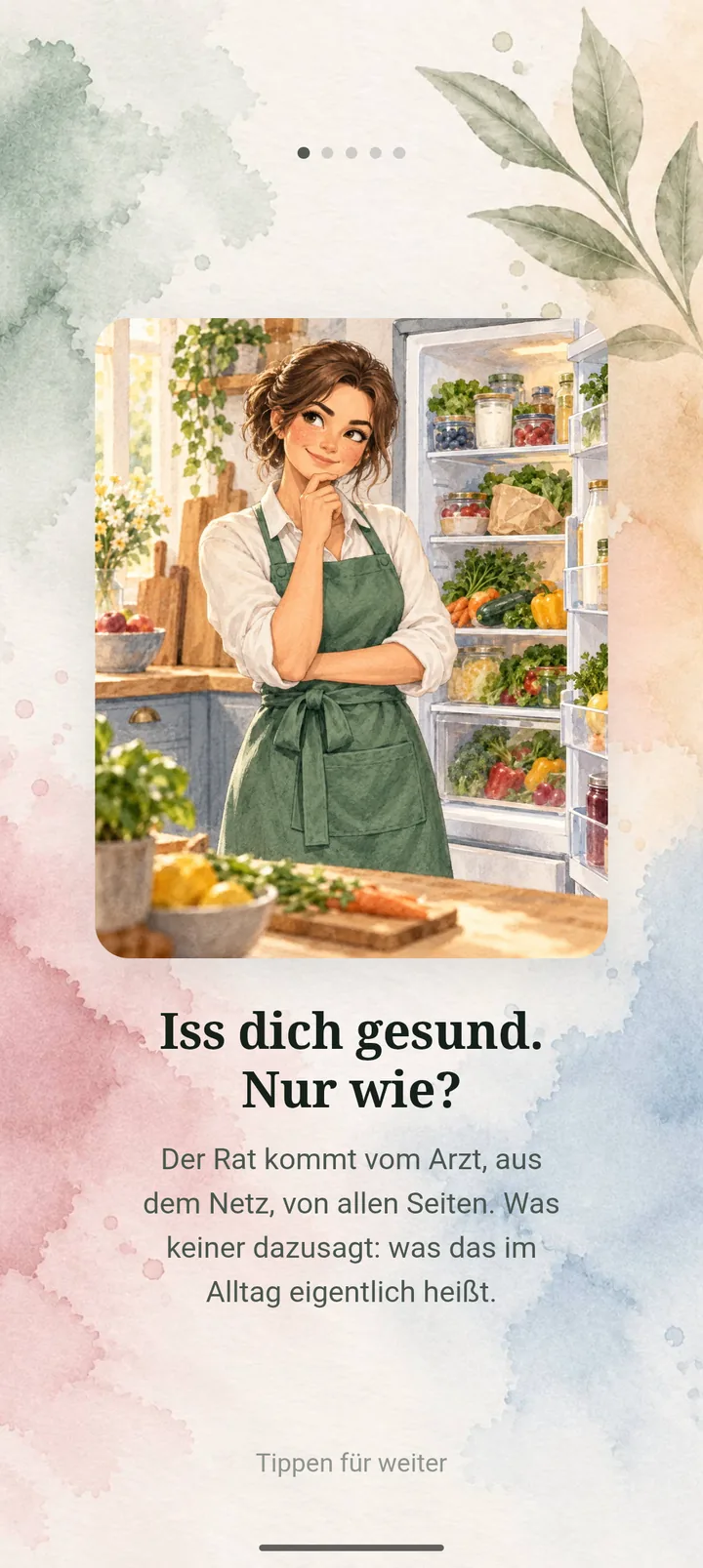 Einf&uuml;hrungsseite mit der Frage &bdquo;Iss dich gesund. Nur wie?&ldquo;
